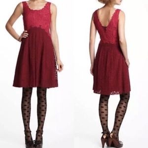 Anthropologie Moulinette Soeurs red maroon lace Carmindy dress